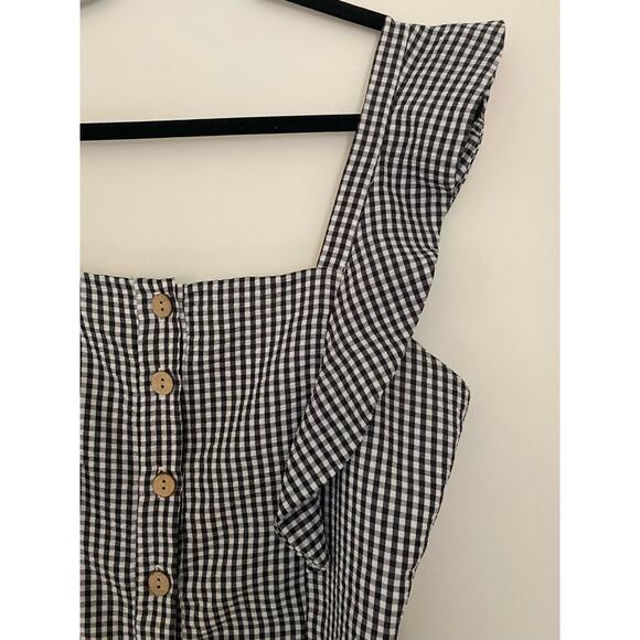 Anthropologie Hutch Black White Gingham Check Dress Ruffle Button Front EUC 10 - Picture 4 of 12